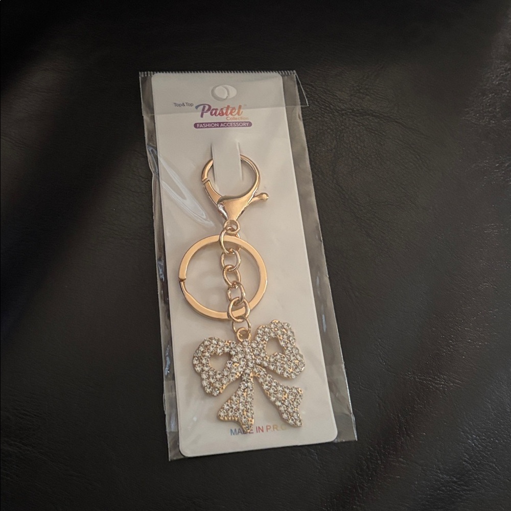Gold Bow Keychain with Rhinestones